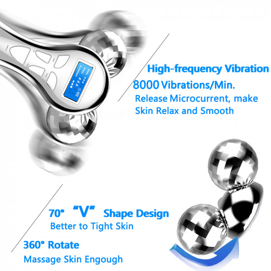 4D Microcurrent Facial Massager Roller, Electric Rechargeable Face Lift Beauty Roller Body Massage for Anti Aging Wrinkles, improve Facial Contour, Skin Tone Reduction and Firm Body Skin (Silver)