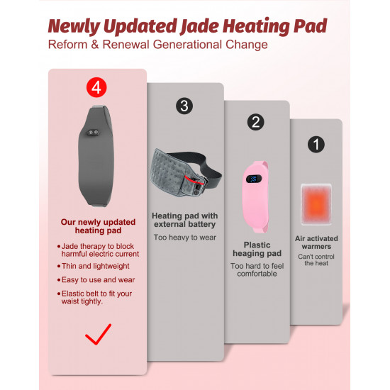 Portable Heating Pad, 100% Natural Jade Heating Pad for Cramps Pain Relief, Wearable Cordless Electric Heating Pad for Back, Mini Menstrual Heating Pads for Belly, Back, Gift for Her or Him