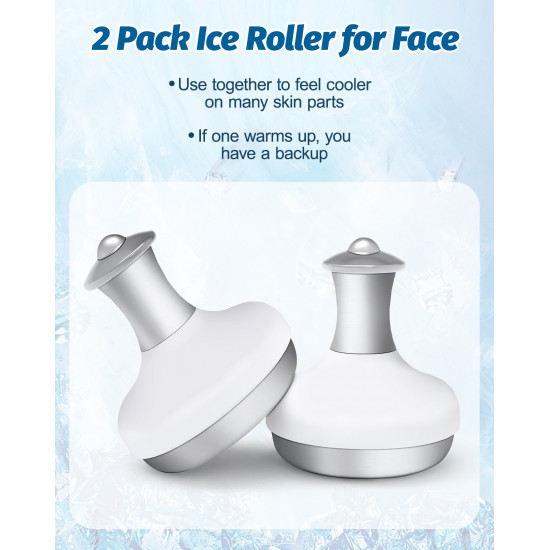 Ice Roller for Face, 2 Pcs Facial Massager and Skin Care Tools with Cooling and Rolling, Eye and Face Massage Roller for Reducing Puffiness, Fine Lines and Wrinkles, Gifts for Women(White)