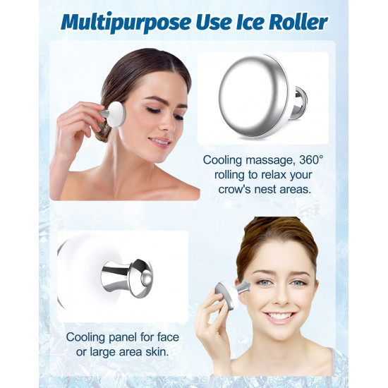 Ice Roller for Face, 2 Pcs Facial Massager and Skin Care Tools with Cooling and Rolling, Eye and Face Massage Roller for Reducing Puffiness, Fine Lines and Wrinkles, Gifts for Women(White)