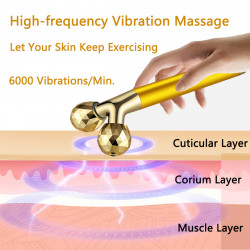 Yeamon 2-IN-1 Beauty Bar 24k Golden Pulse Facial Face Massager,Electric 3D Roller and T Shape Arm Eye Nose Head Massager