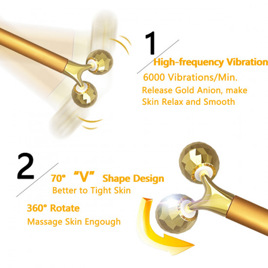 Yeamon 2-IN-1 Beauty Bar 24k Golden Pulse Facial Face Massager,Electric 3D Roller and T Shape Arm Eye Nose Head Massager