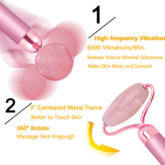 2-IN-1 Electric Jade Roller Facial Massager, Nature Rose Quartz Beauty Bar Face Roller Kit, Arm Eye Nose Massage Stone for Face Lift,Anti-Aging,Anti-Wrinkles,Skin Tightening,Face Firming