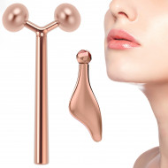 Face Massager Roller and Gua Sha Set, 2-IN-1 Facial Roller Metal Facial Massage Tool for Face Eye Neck Arms Legs, Facial Beauty Roller Skin Care Tools, Gifts for Women (Rose Gold)