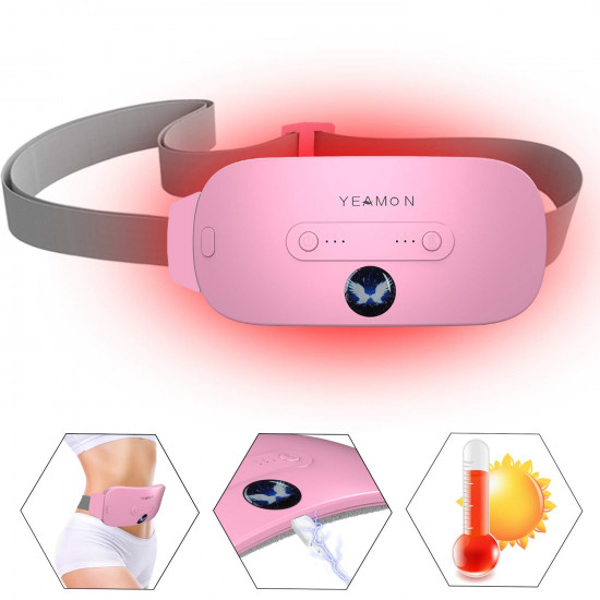 Portable Cordless Heating Pad, Electric Waist Belt Device,Fast Heating Pad with 3 Heat Levels and 3 Vibration Massage Modes, Back or Belly Heating Pad for Women and Girl