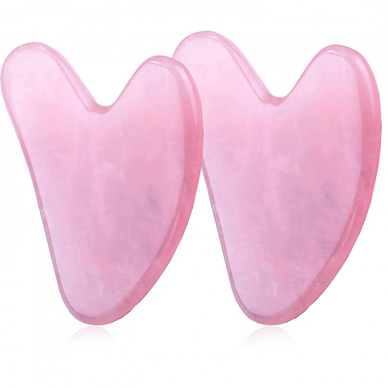 2 Pcs Gua Sha Facial Tools, Natural Rose Quartz GuaSha Scraping Massage Tool, Crystal Jade Stone for Facial Body Skin for SPA, Face Massage Tools for Neck, Eyes, Cheeks, Arms, Legs (Gua Sha Set)