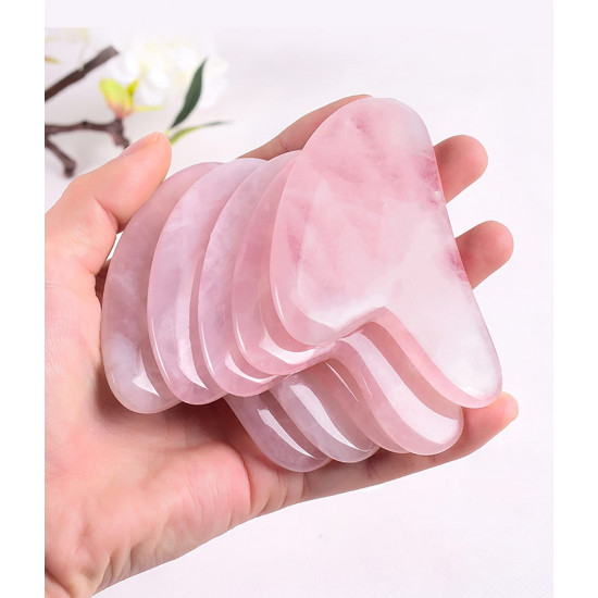 2 Pcs Gua Sha Facial Tools, Natural Rose Quartz GuaSha Scraping Massage Tool, Crystal Jade Stone for Facial Body Skin for SPA, Face Massage Tools for Neck, Eyes, Cheeks, Arms, Legs (Gua Sha Set)