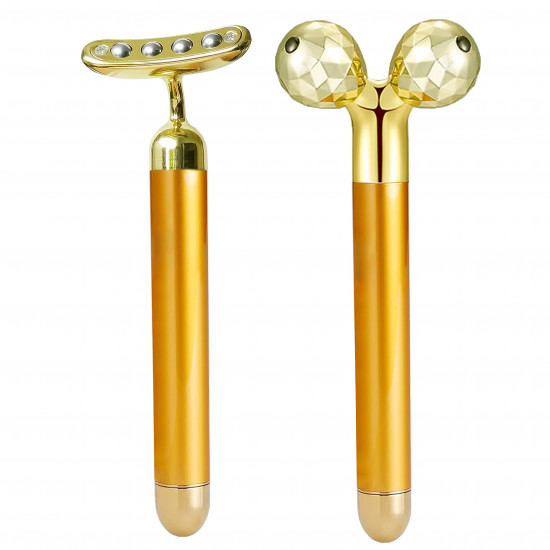 Face Massager Roller 24k Golden Electric 3D Roller and T Shape Arm Eye Nose Head Massager for Face Lift Anti Aging