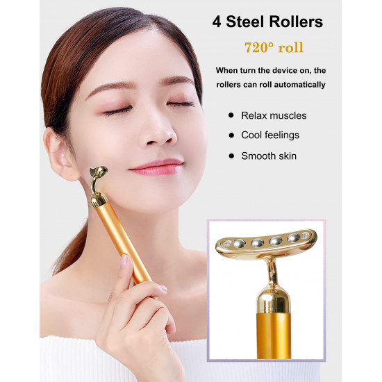 Face Massager Roller 24k Golden Electric 3D Roller and T Shape Arm Eye Nose Head Massager for Face Lift Anti Aging