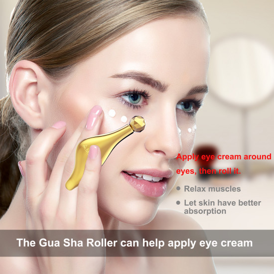Face Roller Massager, 3D Roller Facial Massager and Gua Sha Massage Roller Tool Set for Face Eye Neck Arms Legs Skin Care Massager for Women (Gold)
