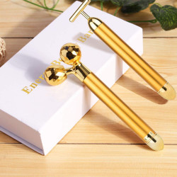 Face Massager Roller Golden 3D Roller Electric Energy Face Roller and T Shape Facial Massager Kit Anti Aging Wrinkles Instant Face Lift Skin Tightening