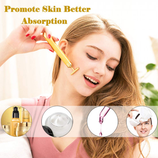 Face Massager Roller Golden 3D Roller Electric Energy Face Roller and T Shape Facial Massager Kit Anti Aging Wrinkles Instant Face Lift Skin Tightening