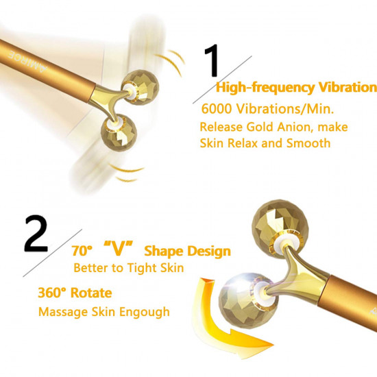 Face Massager Roller Golden 3D Roller Electric Energy Face Roller and T Shape Facial Massager Kit Anti Aging Wrinkles Instant Face Lift Skin Tightening