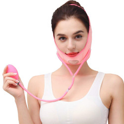 Reusable Face Slimming Strap Double Chin Reducer V Line Mask Chin Up Patch Chin Mask V Up Contour Tightening V-Line Lifting Patches V Shaped Belt (Pink)