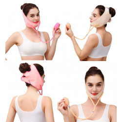 Reusable Face Slimming Strap Double Chin Reducer V Line Mask Chin Up Patch Chin Mask V Up Contour Tightening V-Line Lifting Patches V Shaped Belt (Pink)